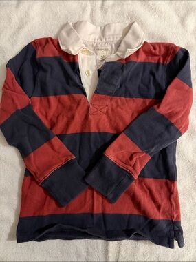 Crewcuts Red and Navy Wide-Striped Rugby Polo with White Collar